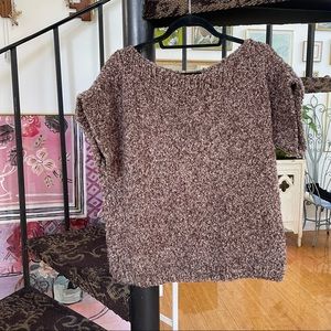 Marled Brown Short-Sleeve Sweater